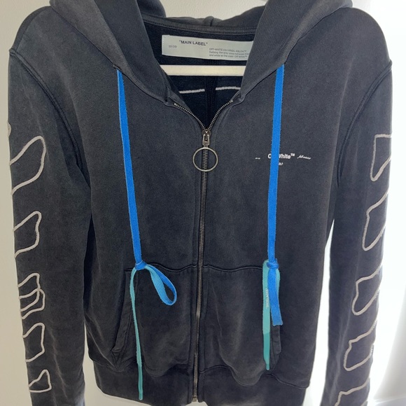 Off white Gray Abstract Arrows Zipup Hoodie - Picture 4 of 5